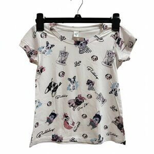 Ligiana Fit Bulldog & Pug "Love" Graphic Tee Kids 6/8 All Over Dog Print